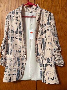 OVI Newspaper Print Blazer Jacket NWT Size Large
